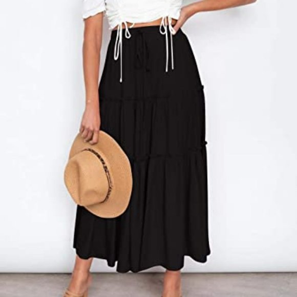 LEANI Dresses & Skirts - LEANI Women’s Elastic High Waist Boho Maxi Skirt - Black - S